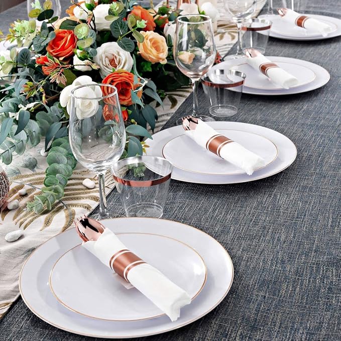 Supernal Set of 60 Packs Rose Gold Silverware - Heavy Weight Cutlery with Linen Napkin Suit for Wedding, Party