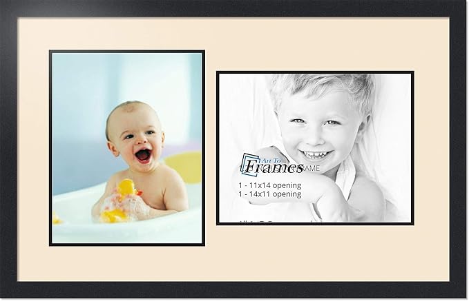 ArtToFrames Double-Multimat-778-825/89-FRBW26079 Collage Photo Frame Double Mat with 2-11x14 Openings and Satin Black Frame