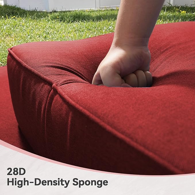 Luxury 6" Outdoor Cushions for Patio Furniture, 24x24x6 Thick Seat Cushion Set of 3, Fade Resistant Couch Chair Replacement Cushions High Density Deep Wicker Chair Cushion w/Removable Cover, Red