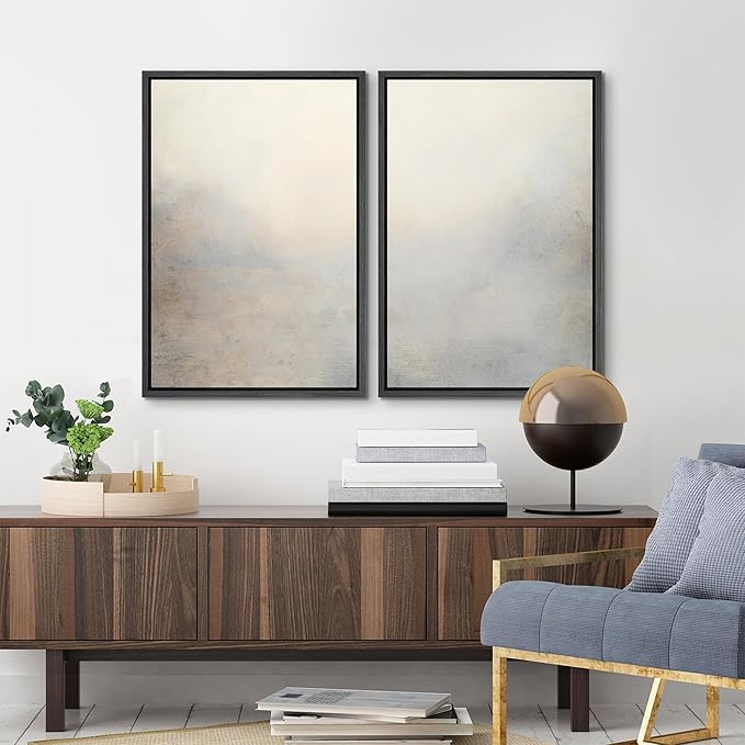 MUDECOR Framed Canvas Print Wall Art Soft Gradient Abstract Misty Landscape Illustrations Modern Art Decorative Bohemian Colorful Chic for Living Room, Bedroom, Office - 24"x36"x2 Black