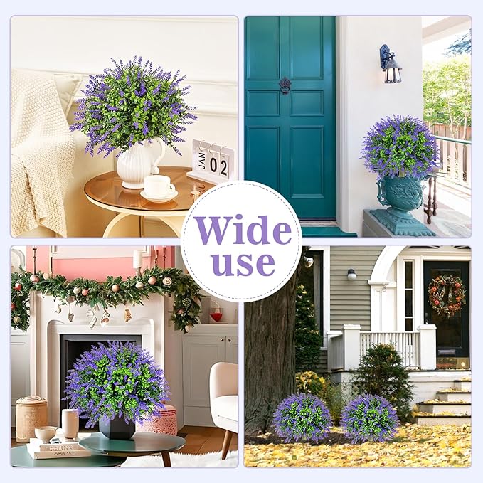 20" Artificial Lavender Boxwood Topiary Ball Trees for Outdoors with Ground Spike,Set of 2 UV Resistant Artificial Shrub Bushes,Artificial Plants,Fake Plants for Front Porch ,Garden,Yard,Patio Décor