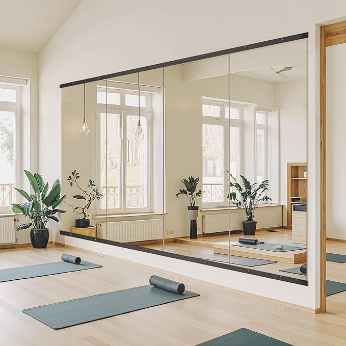 Home Gym Mirror for Wall, 70"x24"x2PCS Full Length Gym Mirror Frameless Wall-Mounted for Garage, Home Gym, Living Room, Bedroom(Black)