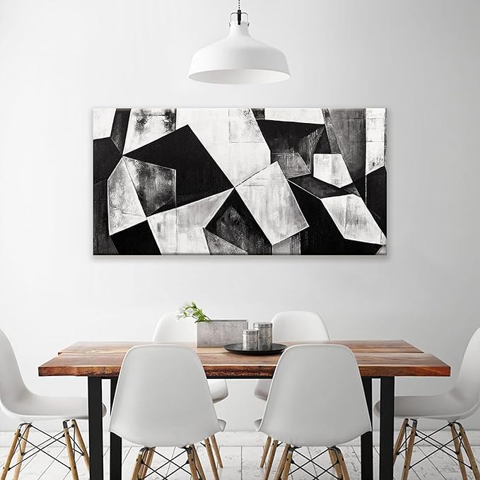TAIJXAGSG Canvas Art Wall Decor Color Block Line Art Prints Black And White Geometric Color Block Art Painting Modern Artwork Decorations For Living Room Pictures For Bedroom Wall Decor 24x48 In