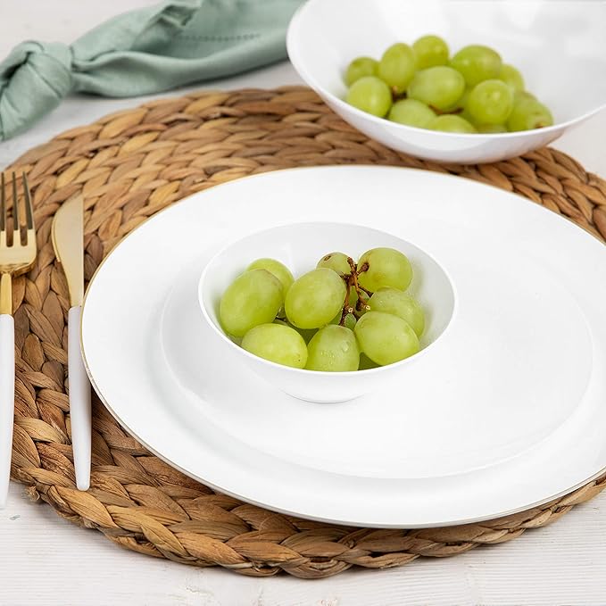PLASTICPRO [6 OZ 50 Count] White Plastic Organic Party Dessert bowls Premium heavyweight Elegant Disposable Tableware Dishes