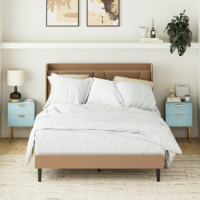 Nightstand,Morden Bedside Table with Gold Frame,Small White Night Stand,End Table,Bedside Furniture,Side Table with Drawer and Shelf for Bedroom,Living Room (2Drawers, Blue)