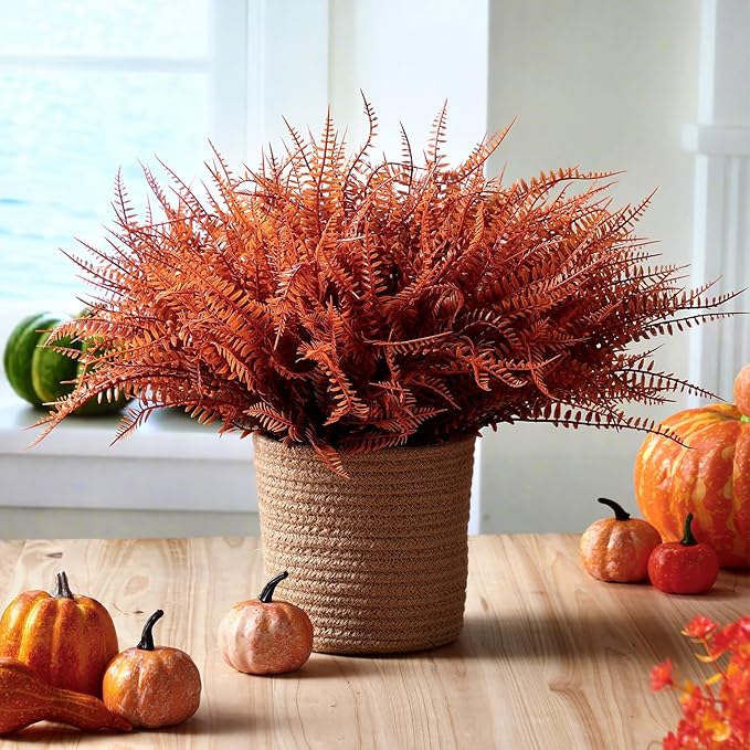 Zeyune 56 Bundles Fall Artificial Plants Outdoors Fake Boston Fern Shrubs Autumn UV Resistant Plastic Faux Greenery for Thanksgiving Outdoor Indoor Garden Porch Window Box Hanging Planter Decor