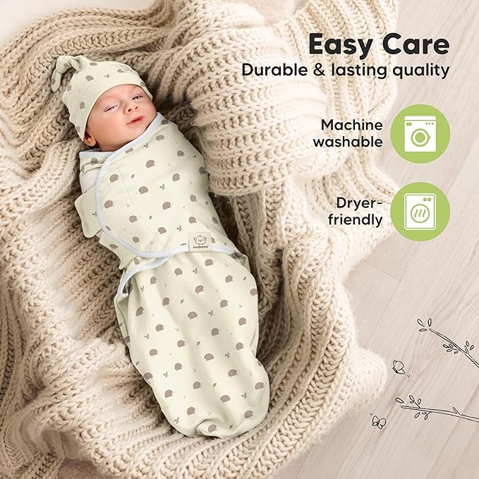 KeaBabies 3-Pack Swaddles for Newborns, Girls, Boys with Hats - Organic Soft Baby Sleep Sacks, Breathable Baby Swaddle 3-6 Months Beanies Set, Premie Infant Sleep Sack 0-3 Months (Nibbles/Bruce)
