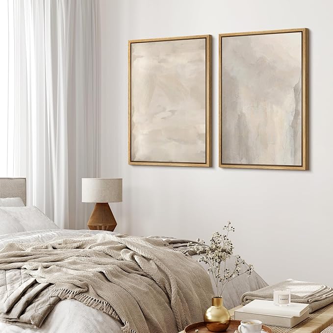 MUDECOR Framed Canvas Print Wall Art Abstract Neutral Tones Minimalist Earthy Color Palette Illustrations Modern Art Decorative Chic for Living Room, Bedroom, Office - 24"x36"x2 Natural