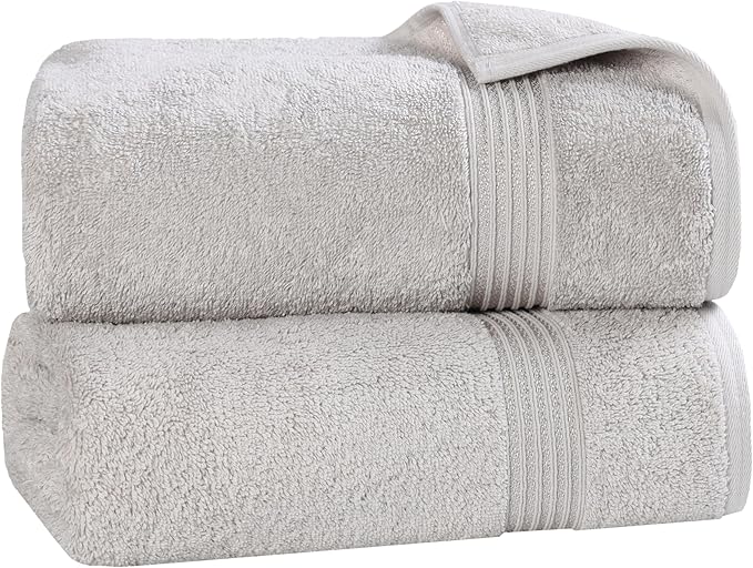 Superior Egyptian Cotton 2-Piece Bath Sheet Towel Set, Oversized Body Towels For Adults And Kids, Large Towel For Bath, Shower, Guest Bathroom, Spa, Gym, Resort, Essentials, Airbnb, Silver