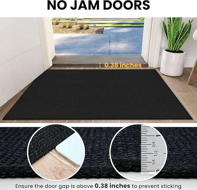 IOHOUZE Small Area Rug 2x3 Washable Woven Rugs for Entryway Non Slip Rubber Backed Front Door Rugs Indoor Doormat Throw Rug Floor Carpet for Entrance Kitchen, Black/Grey