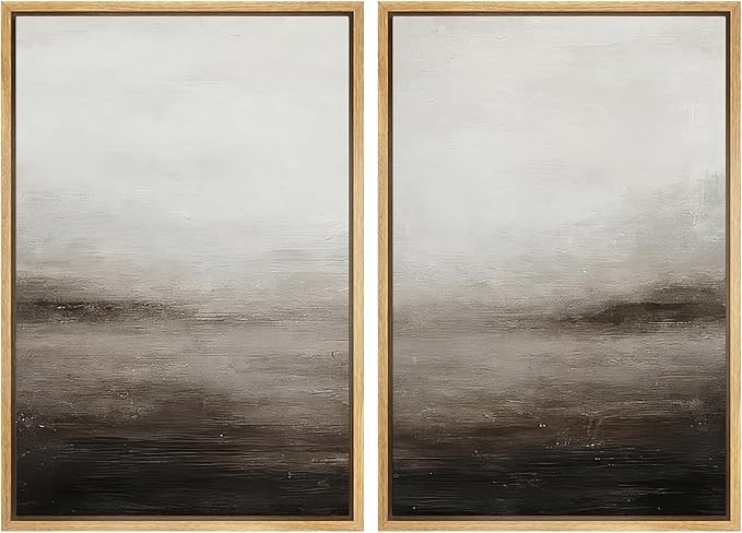 MUDECOR Framed Canvas Print Wall Art Neutral Abstract Modern Minimalist Landscape in Beige and Gray Illustrations Modern Art Decorative Bohemian for Living Room, Bedroom, Office - 16"x24"x2 Natural
