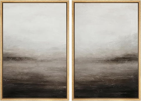 MUDECOR Framed Canvas Print Wall Art Neutral Abstract Modern Minimalist Landscape in Beige and Gray Illustrations Modern Art Decorative Bohemian for Living Room, Bedroom, Office - 16"x24"x2 Natural