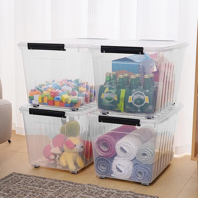 Citylife 82 QT Clear Plastic Storage Bins with Lids Stackable and Nestable Storage Boxes with Lids Large Plastic Storage Containers for Garage, Closet, Kitchen, 6 Packs