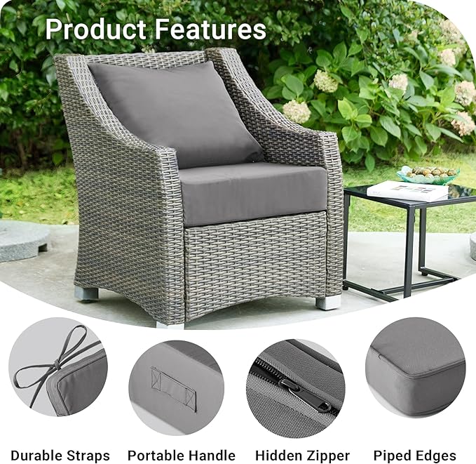 Outdoor Cushions for Patio Furniture,Outdoor Seat Cushion Set 24 x 24 x 4 Inch,Waterproof & Fade Resistant Outdoor Chair Cushions,Deep Patio Chair Cushion with Removable Cover,Dark Grey