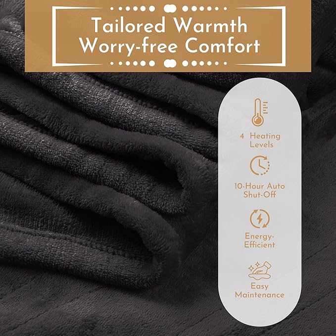 Electric Heated Blanket Microplush Cover Blanket, Full Size 72"x84" with 5 Heat Settings & 10 Hours Auto Off, Cozy & Warm for All Night, Machine Washable, Iron Grey