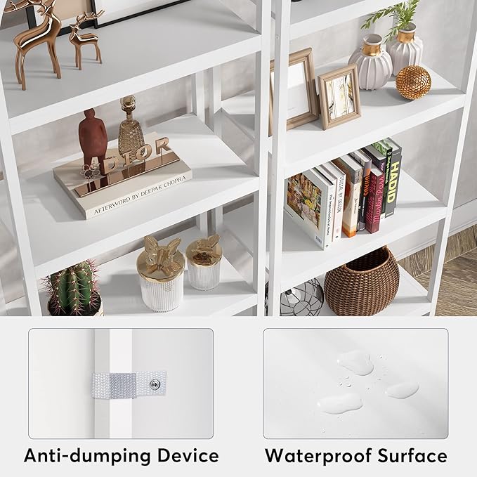 Tribesigns 4-Tier Open Bookshelf, 70.8" Industrial Wood Bookcase Storage Shelves with Metal Frame, Freestanding Display Rack Tall Shelving Unit for Office, Bedroom, Living Room (White, 2PCS)