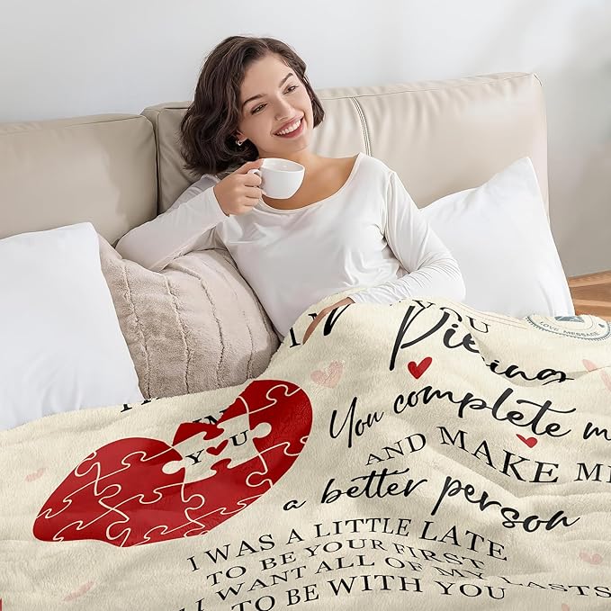 GEEMBI Gifts for Him Her Husband Wife - Missing Piece Soft Fleece Throw Blankets 60x80 in - Anniversary Birthday Gifts for Men Women Boyfriend Girlfriend Couple