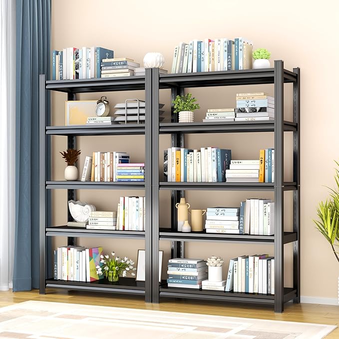 Tall Bookshelf with Open Shelves, Metal Office Book Shelf, Adjustable Organizer Bookcase, Standing Storage Organizer Shelf for Living Room (5 Tier 31.5 W*13.8" D*59" H)