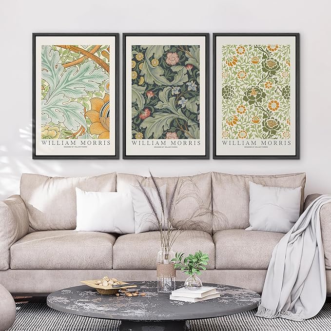 wall26 Framed Canvas Print Wall Art Set William Morris Flower Tapestry Posters Nature Wilderness Illustrations Modern Art Decorative Floral Botanical Minimal Calm for Bedroom - 24"x36"x3 Black
