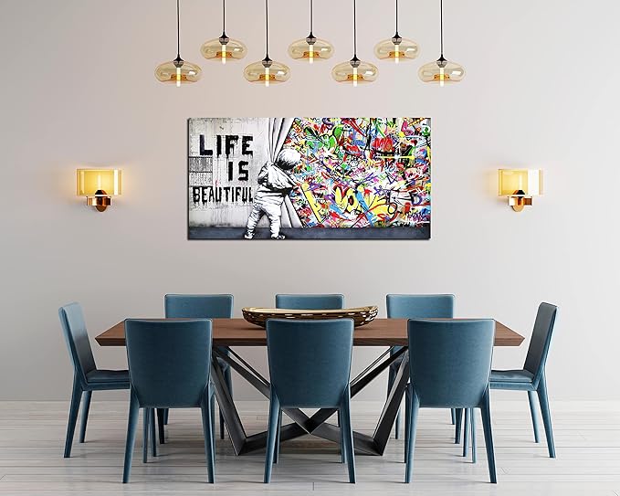 JKWALL77 Graffiti Canvas Art Wall-Decor - Colorful Wall Decor - Bedroom Decor For Teen Boys Ready To Hang Size 40" x 20"