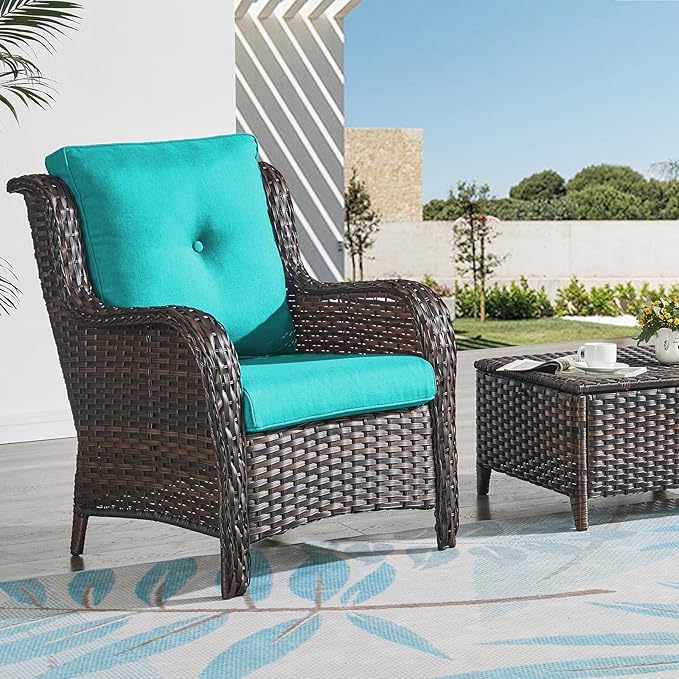 Patio Cushions for Outdoor Furniture - 22×24 Inches High Back and Deep Seating Outdoor Cushion for Patio Chairs Sofa Couch Loveseat Water Resistant(Teal/1 Set/Button)