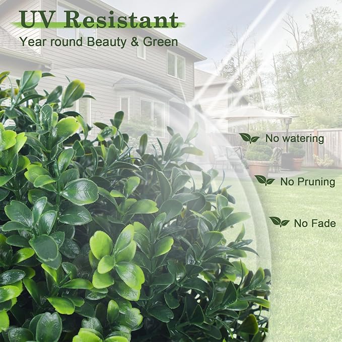 16" Artificial Boxwood Topiary Trees, UV Resistant Outdoor/Indoor Faux Plants Realistic Landscaping Decor for Porch Garden Entryway-2 Pack