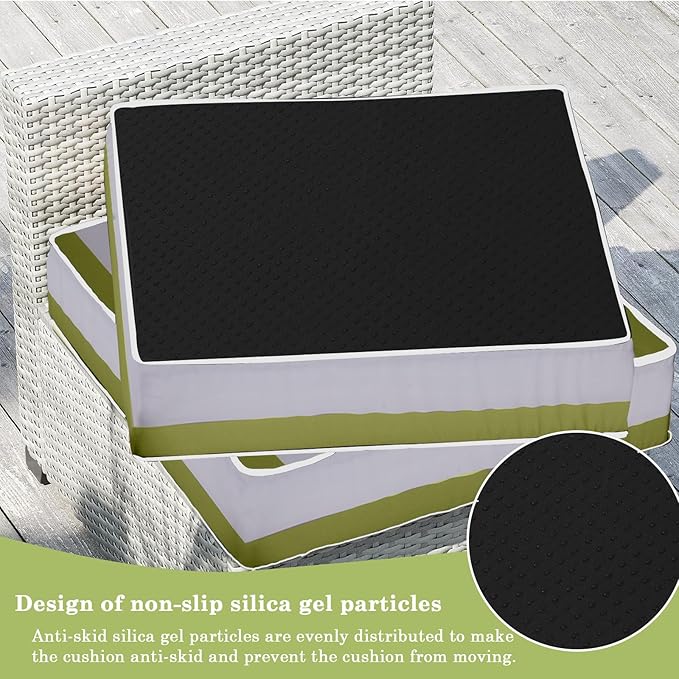 Outdoor Furniture Replacement Cushions, 14 Pcs Water-Resistant Replacement Sofa Cushion for Patio Garden Porch (Liner&Cover,Only Cushions No Sofa) (Grass Green and White Stripes)