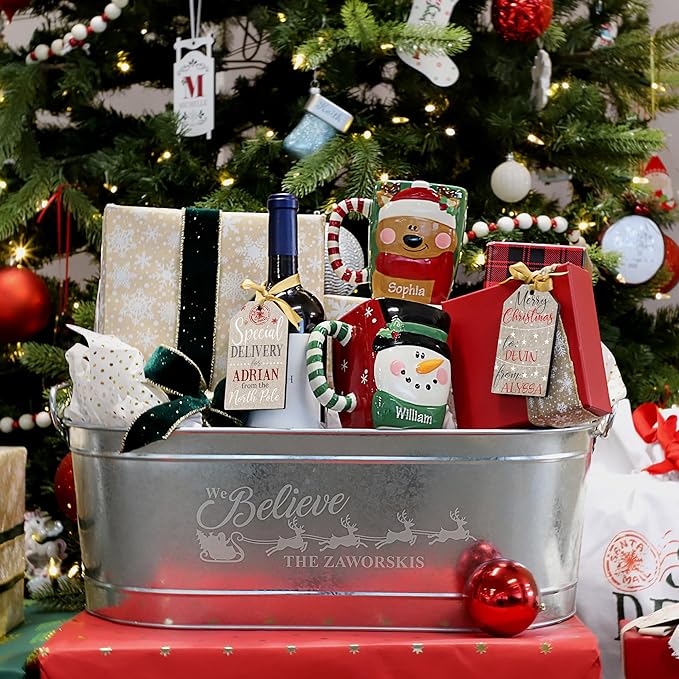 Let's Make Memories Personalized Beverage Tub - Christmas Party - We Believe - Metal - Engraved - 5.5 Gallons - w/Stand