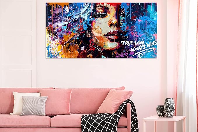 Graffiti Black Women Wall-Art - Large Wall Decor for Living Room - Canvas Wall Art Ready to Hang Size 59" x 29"