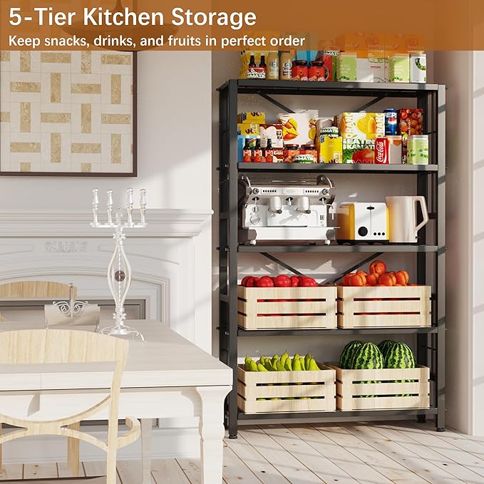 GIOTORENT 5-Wire Heavy-Duty Shelf, Standing Storage Shelves, Metal Shelving Unit Pantry Rack, 1500LB Load Capacity, for Garage Kitchen Organizer (Black)