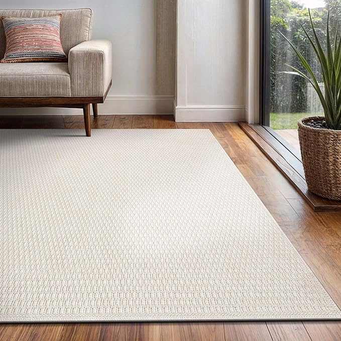 Easy Jute Rugs 8x10 White Color Living Room Indoor Outdoor Area Rug for Farmhouse Patio and Kitchen Rug High Traffic Washable Easy to Clean Solid Boho Woven Design Outside Carpet (8 x 10)