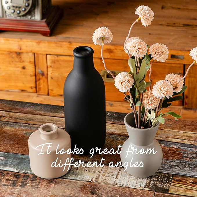 Ceramic Flower Vase Without Dried Fake Flowers, Small Vase for Centerpieces, Modern Vases for Home Decor- 3 Pcs