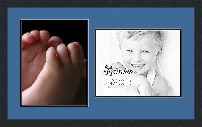 ArtToFrames Collage Photo Frame Double Mat with 2-11x14 Openings and Satin Black Frame
