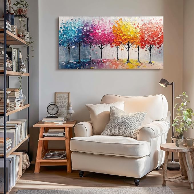 crmotu Colorful Trees Wall Art, Abstract Forest Large Wall Decor, Nature Landscape Canvas Paintings, Modern Trendy Pictures for Living Room Bedroom Bathroom Office, Home Decoration Prints 24x48 Inch
