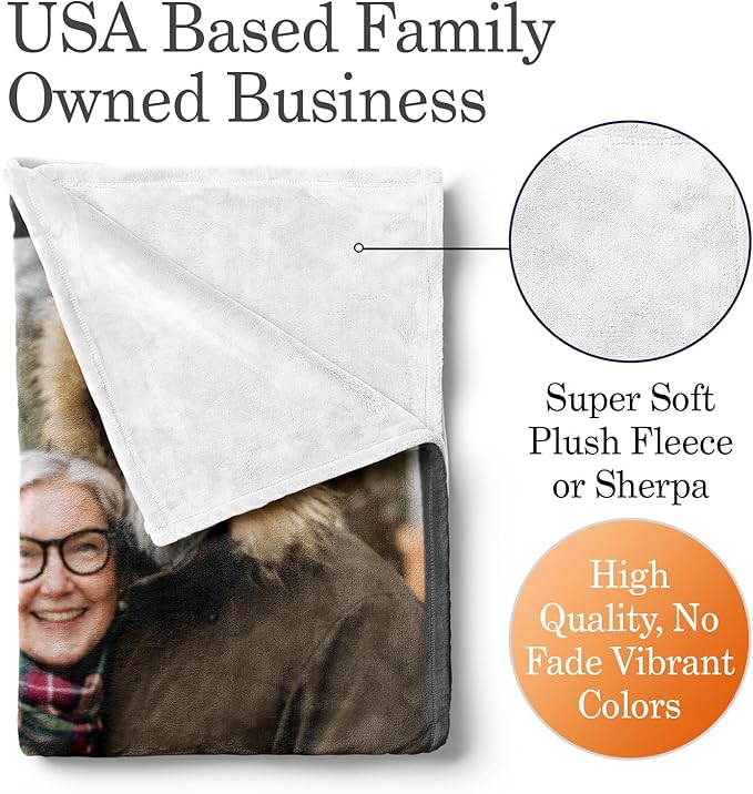Ships Next Day, Custom Blanket with Picture and Text - Printed in USA, Personalized Photo Blanket with Text (Sherpa 50x60)