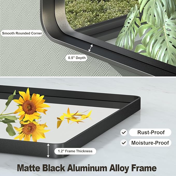 48x36 Inch Black Framed Bathroom Mirror for Wall, Matte Black Metal Wall Mirror, Black Rectangle Vanity Mirror, Tempered Glass, Anti-Rust, Hangs Vertically or Horizontally