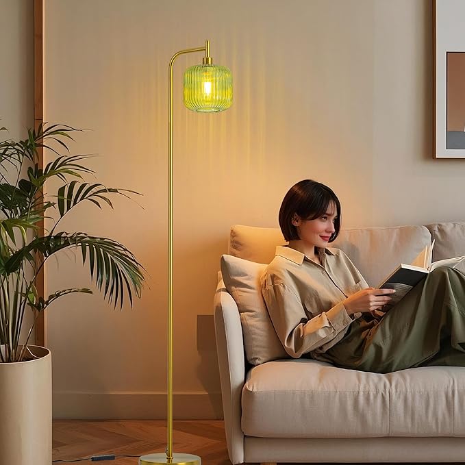 MAYNA Glass Floor lamp Living Room, Modern Vertical lamp, Remote Control Switch with Glass lampshade, 67-inch high lamp Suitable for Bedroom and Study (2700K LED Bulb Included)