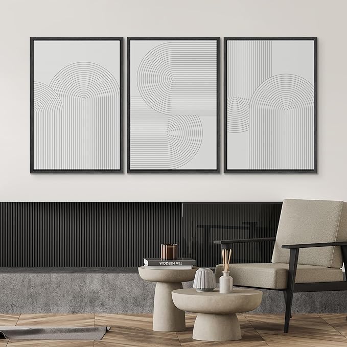 SIGNWIN Framed Canvas Print Wall Art Set Geometric Duotone Futuristic Arches Shapes Abstract Illustrations Modern Art Decorative Nordic Calm/Zen for Living Room, Bedroom, Office - 16"x24"x3 Black