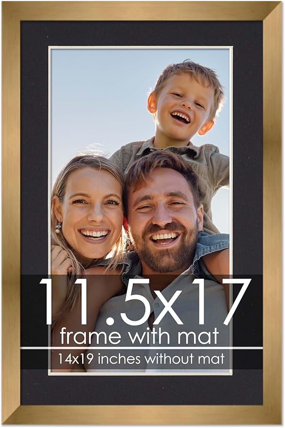 11.5x17 Frame with Mat - Bronze 14x19 Frame Wood Made to Display Print or Poster Measuring 11.5 x 17 Inches with Black Photo Mat