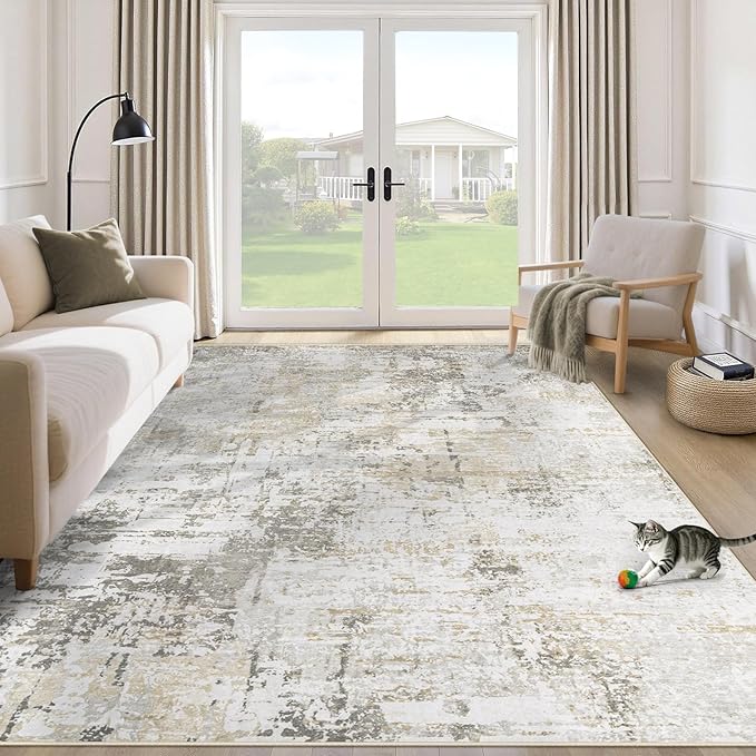 5x7 Area Rugs for Living Room: Washable Modern Abstract Rug Soft Non Slip Rug Indoor Low Pile Carpet for Bedroom Dining Room Home - Beige Grey Brown