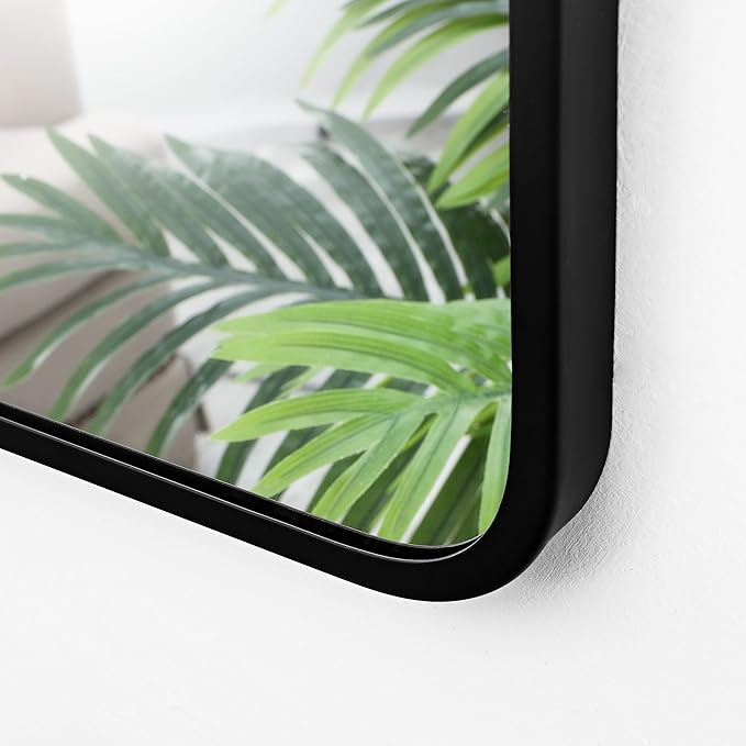 24x40 Inch Rectangle Bathroom Mirror with Black Metal Frame, Rounded Corner Rectangular Vanity Mirror for Wall, Modern Large for Bedroom, Living Room, Horizontal or Vertical