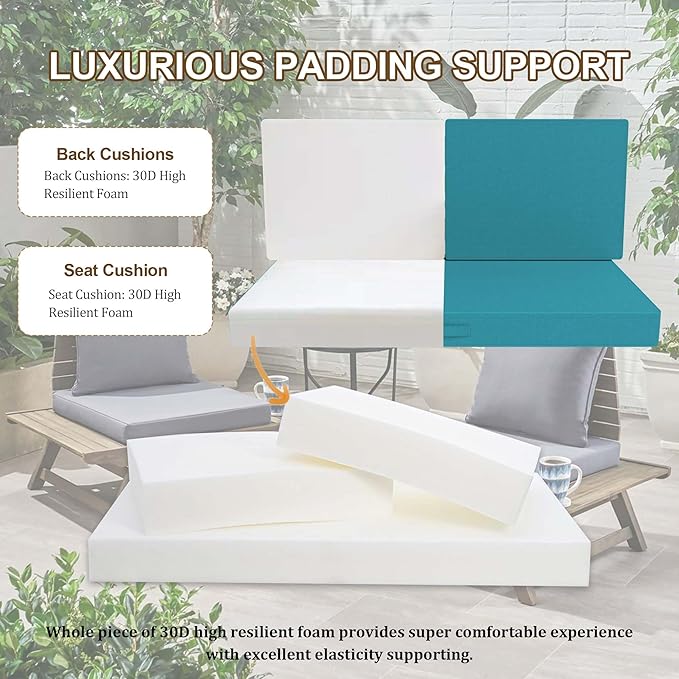 Outdoor Loveseat Cushion Set 46 x 26 Inch, Waterproof & Fade-Resistant Deep Seat Patio Cushions with Removable Cover, Ties & Hidden Zipper, Patio Love Seat Sofa Cushions for Sofa Bench Couch,Turquoise