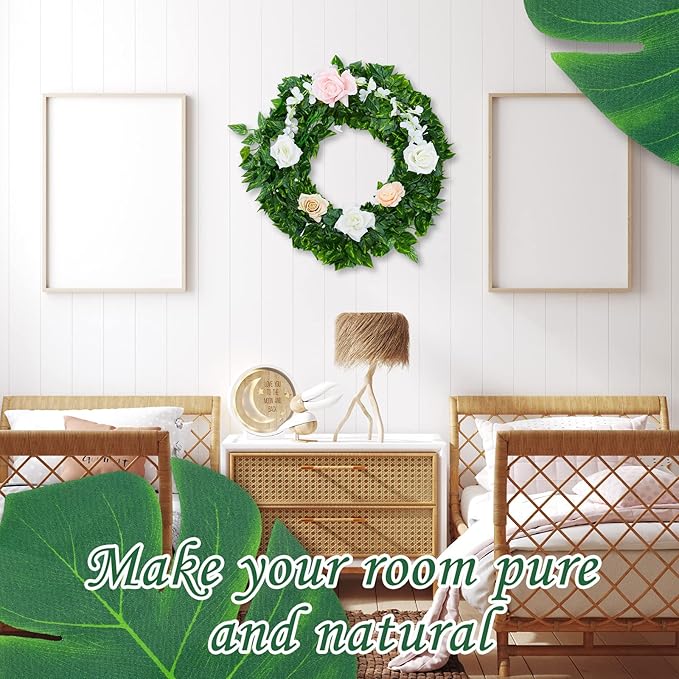 XunYee 24 Strands 165 ft Artificial Vines with Leaves Tropical Leaf Garland and 6 Style Fake Monstera Palm Leaves Decoration Faux Ivy Vines Bulk for Jungle Safari Baby Shower Plant Party Decoration