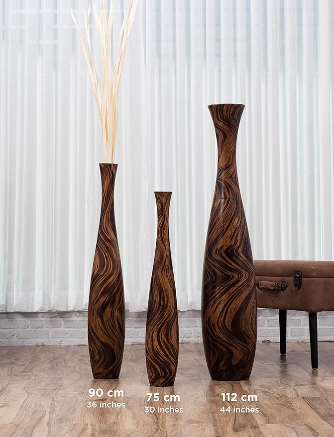 Leewadee Large Brown Light Brown Home Decor Floor Vase – Wooden 26 inches Tall Farmhouse Decor Flower Holder for Fake Plant and Pampas Grass