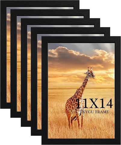 11x14 Picture Frame Set of 5,Wooden Frame 11x14 Wall Gallery Poster Photo frame Black with Durable Shatter Resistant Plexiglass for Wall Mounting Family -friend- wedding best gift