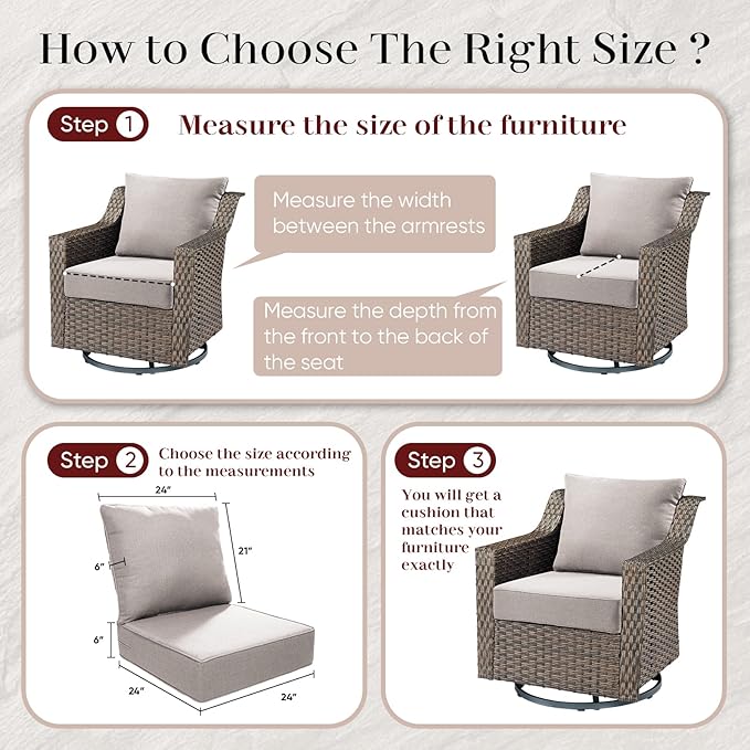 Outdoor Seat Cushion Set-24 x 24 x 6 Inch Outdoor Chair Cushions with Water Resistant & Removable Cover Outdoor Cushions for Patio Furniture Chair Sofa Couch-Beige