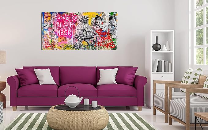 JKWALL77 Banksy Street Wall Art - Graffiti Abstract Canvas Wall-Art for Living Room Ready To Hang Size 40" x 20"