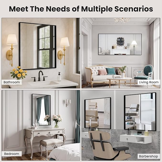 LOAAO Black Bathroom Mirror 72"X32" for Wall, Rectangle Bathroom Vanity Mirror, Tempered Glass, Hangs Vertically or Horizontally, Easy to Install, Modern Design