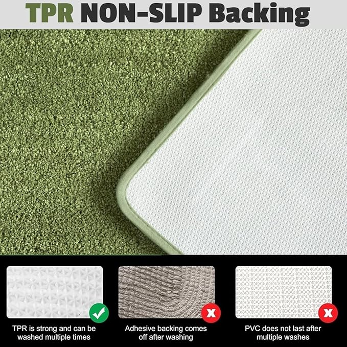 YHF Bathroom Rugs 24" X 35", Extra Thick & Soft Microfiber Shaggy, Machine Washable Bath Mats, Absorbent Bath Rugs, Non-Slip Rubber Backing Bath Mat for Bathroom Floor, Tub and Shower, Sage Green