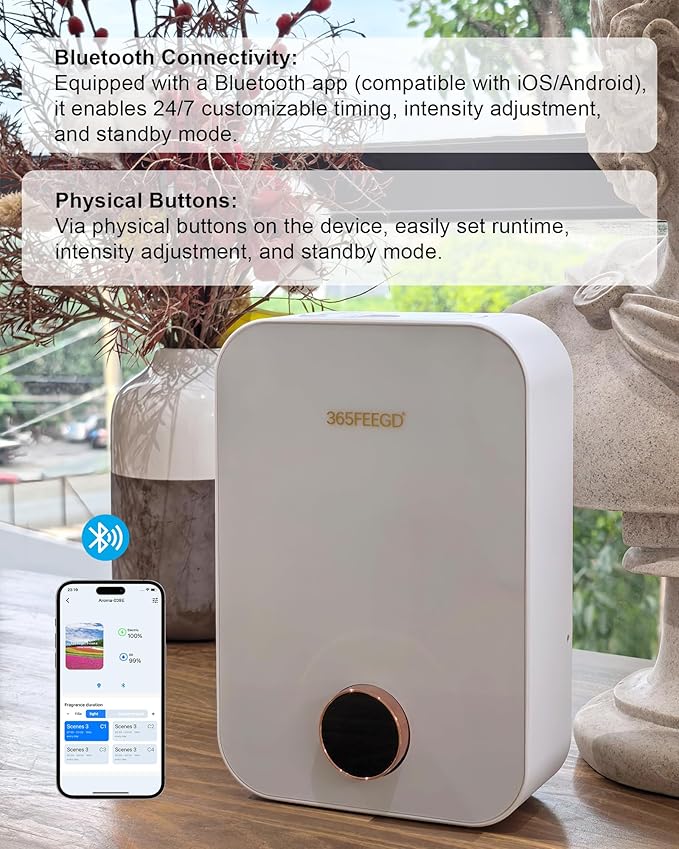 Home Diffuser|150ml Large Capacity Essential Oil Diffuser|Smart Bluetooth Controlled Pure Essential Oil Diffuser|24/7 Customizable Settings (White)